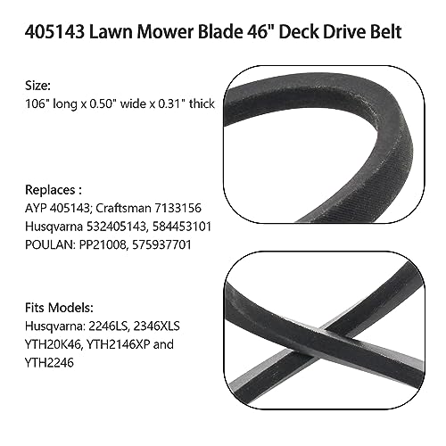 HAKATOP 405143 Lawn Mower 2 Blade 46" Deck Drive Belt Fits Husqvarna Craftsman 532405143 7133156 (1/2x106) - Image 2