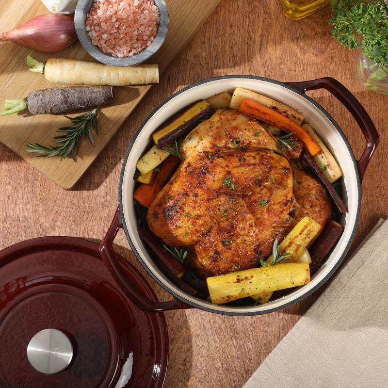 Kenmore Oak Park 5-Quart Cast Iron Dutch Oven Casserole With Lid With Metallic Enamel - Red - Image 5