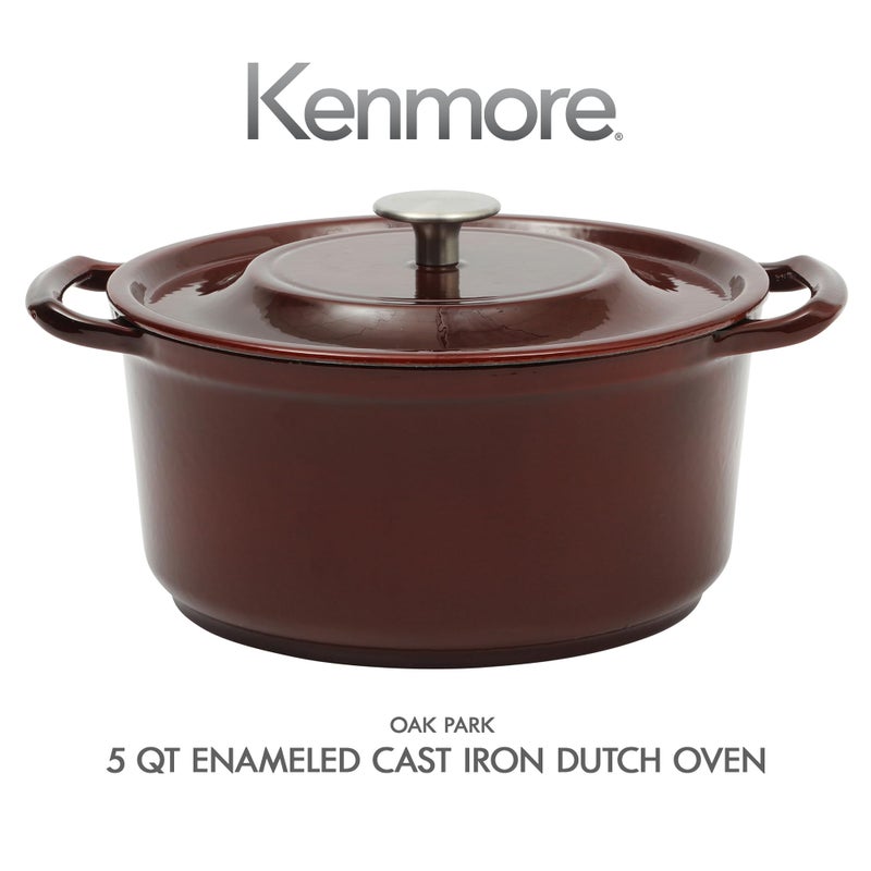 Kenmore Oak Park 5-Quart Cast Iron Dutch Oven Casserole With Lid With Metallic Enamel - Red - Image 2