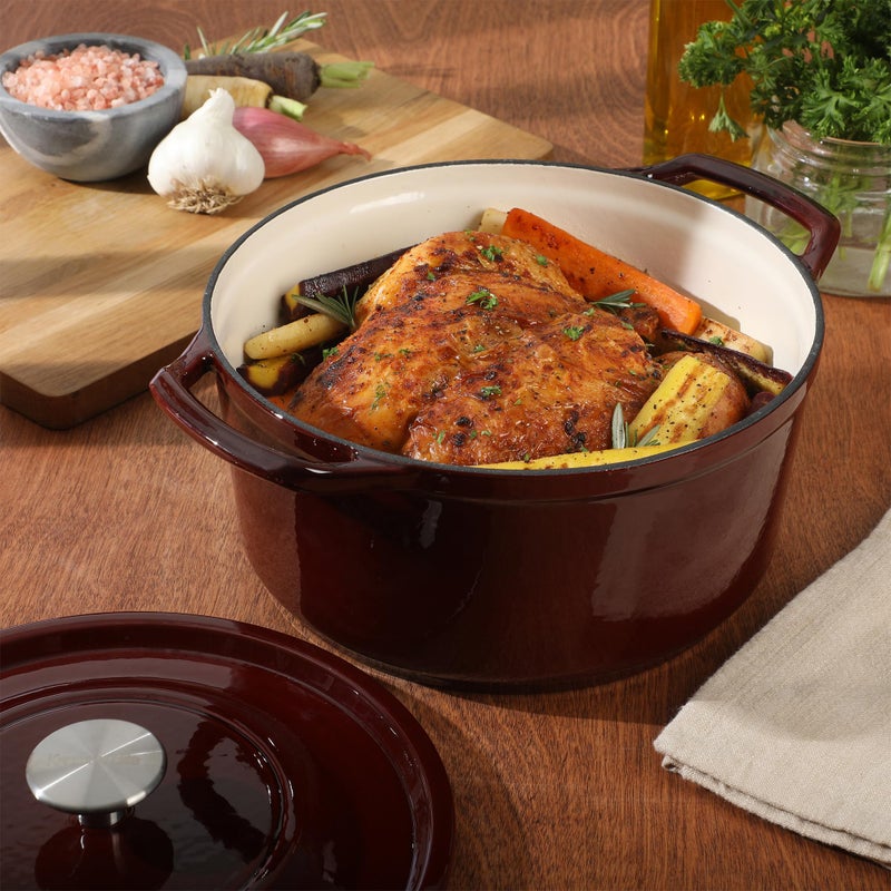 Kenmore Oak Park 5-Quart Cast Iron Dutch Oven Casserole With Lid With Metallic Enamel - Red - Image 4