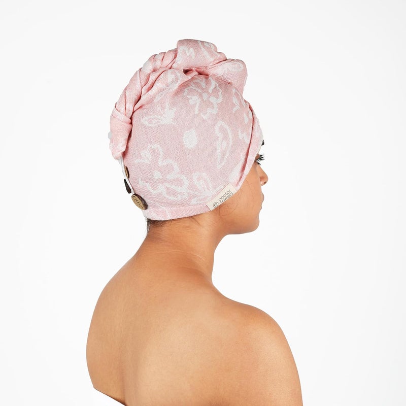 Doctor Towels Doctor Towels Banana Yarn Hair Towel Hair Wrap for Women Towel for Long Short Hair AntiFrizz Shower Hair Towels with Button QuickDrying Hair Cap Coral Floral Towel Pack of 1 - Image 2