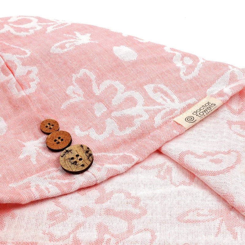 Doctor Towels Doctor Towels Banana Yarn Hair Towel Hair Wrap for Women Towel for Long Short Hair AntiFrizz Shower Hair Towels with Button QuickDrying Hair Cap Coral Floral Towel Pack of 1 - Image 5