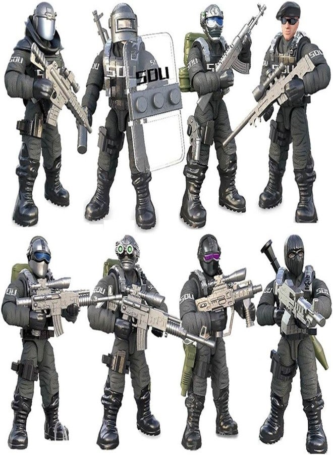 ENHANA 8 PCS Building Block City Policeman Action Mini-Figures with Multiple Military Weapons Accessories SWAT Model Equipment Assembly Building Toys Party Favors Gift for Boys - Image 1