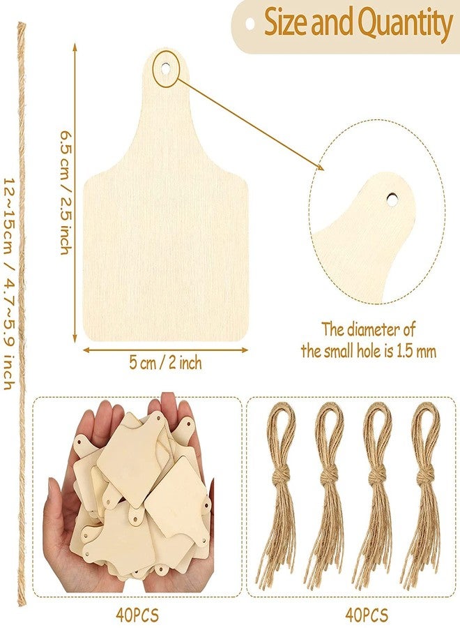Cliths Pack of 40 Pieces Natural Wooden Tags Unfinished Rustic Hanging Tags Blank Wooden Labels Farmhouse Wooden Tags DIY Craft Hanging Tags with Ropes for Wedding Birthday Party Decoration - Image 2