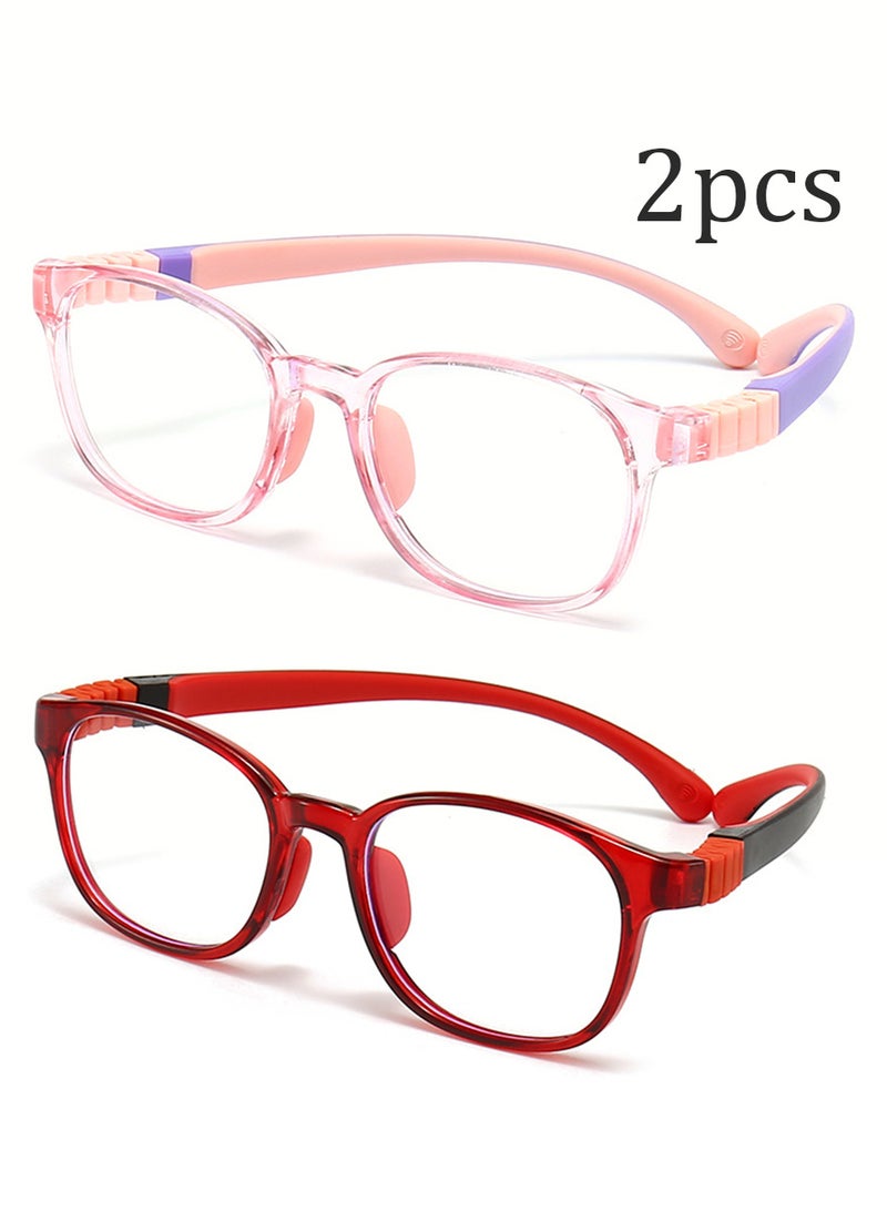 Bincoo 2 Pcs Anti-Blue Light Blocking Glasses Kids Anti Glare Eyestrain UV TV Phone Children Silicone Safety Eyewear for Boys and Girls Age 3-12 - Image 1