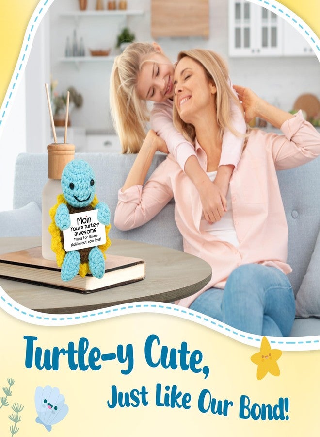 OASSIE Gifts for Mom from Daughter Son - Pale Blue Mini Handmade Positive Turtle Crochet with Message Card - Gifts for Mom Birthday, Mama Gift for Mother, Grandma Gift Ideas, Emotional Support Plush - Image 5