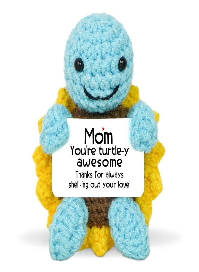 OASSIE Gifts for Mom from Daughter Son - Pale Blue Mini Handmade Positive Turtle Crochet with Message Card - Gifts for Mom Birthday, Mama Gift for Mother, Grandma Gift Ideas, Emotional Support Plush - Image 1