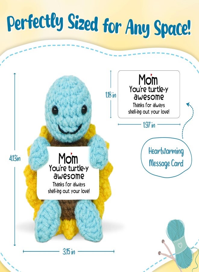OASSIE Gifts for Mom from Daughter Son - Pale Blue Mini Handmade Positive Turtle Crochet with Message Card - Gifts for Mom Birthday, Mama Gift for Mother, Grandma Gift Ideas, Emotional Support Plush - Image 3