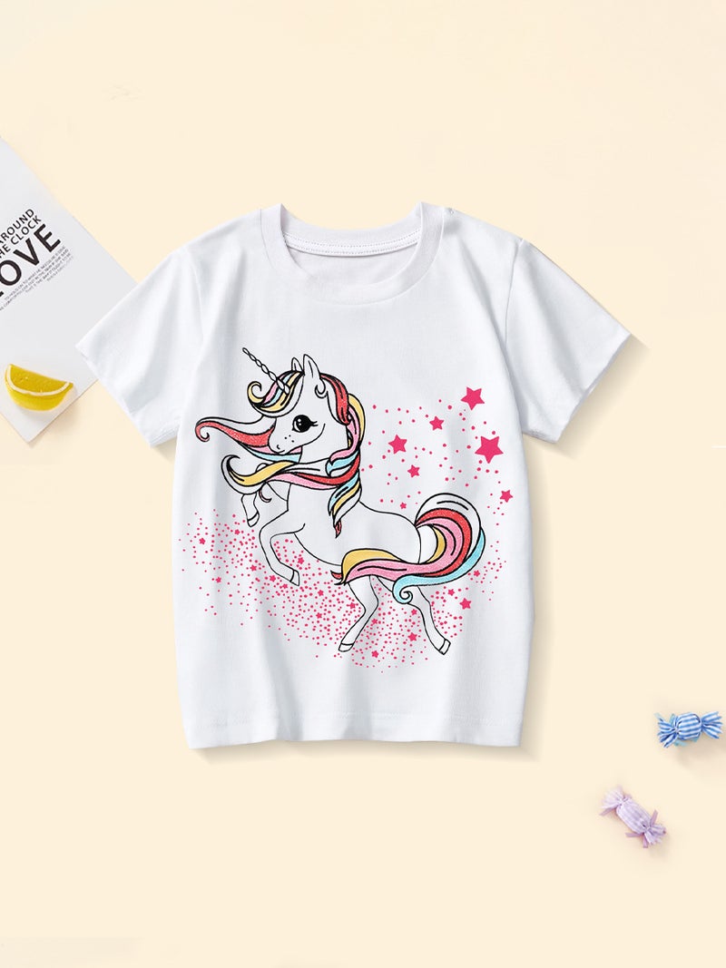 Girls' Cotton Short Sleeve T-Shirt – Cute Unicorn Print for Children 3-8 Years - Image 5