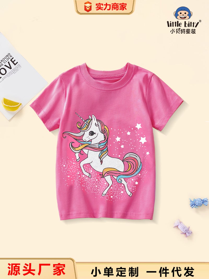 Girls' Cotton Short Sleeve T-Shirt – Cute Unicorn Print for Children 3-8 Years - Image 2