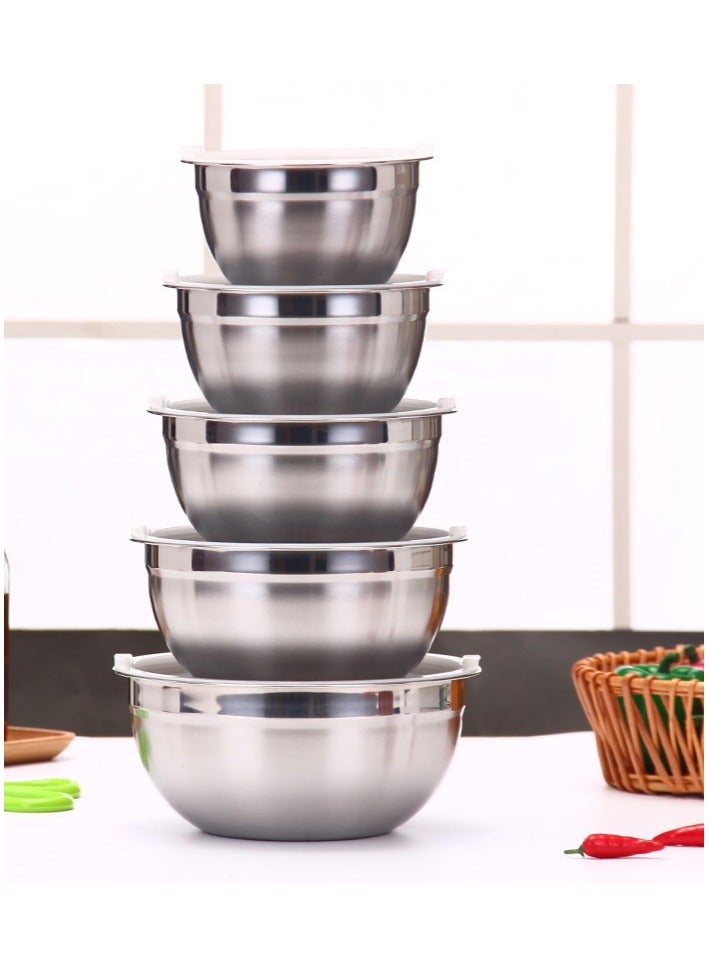 5 Pieces Mixing Round Bowl Stainless Steel Mixing Bowl Set  With Airtight Lids, Flat Base For Stability , Easy Grip Whisking, Mixing, Beating Bowls 18 20 22 24 26cm Set Bowl  - Image 1