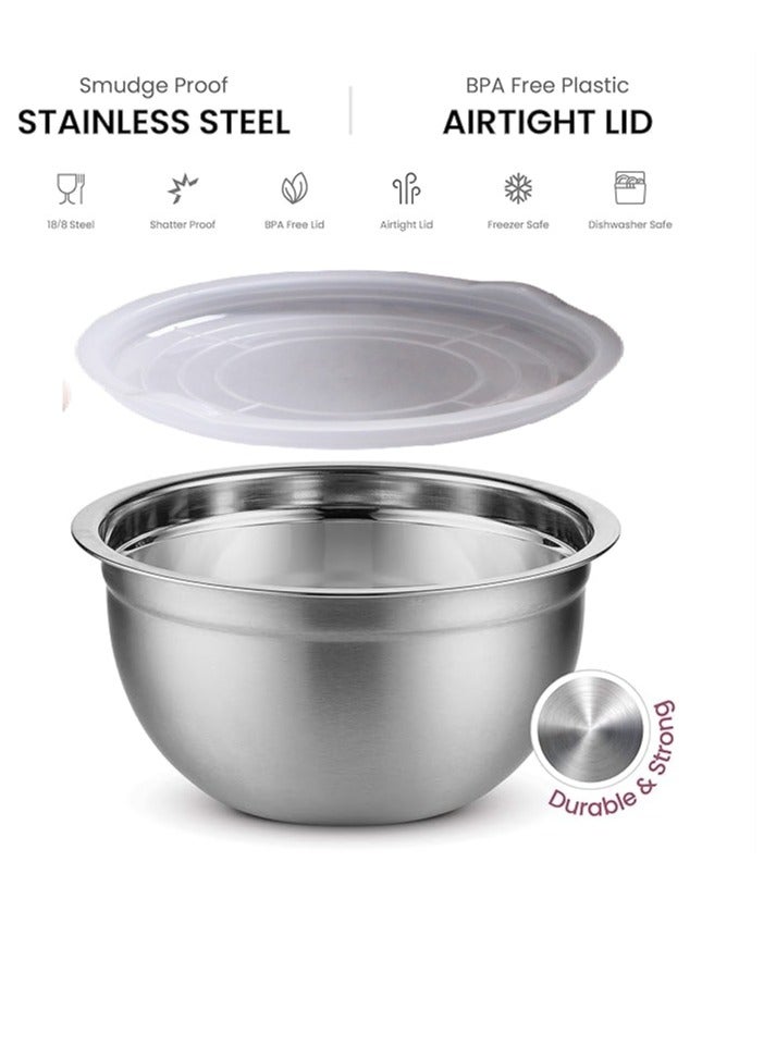 5 Pieces Mixing Round Bowl Stainless Steel Mixing Bowl Set  With Airtight Lids, Flat Base For Stability , Easy Grip Whisking, Mixing, Beating Bowls 18 20 22 24 26cm Set Bowl  - Image 3