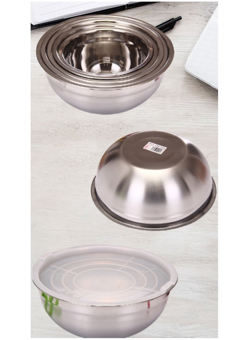 5 Pieces Mixing Round Bowl Stainless Steel Mixing Bowl Set  With Airtight Lids, Flat Base For Stability , Easy Grip Whisking, Mixing, Beating Bowls 18 20 22 24 26cm Set Bowl  - Image 4
