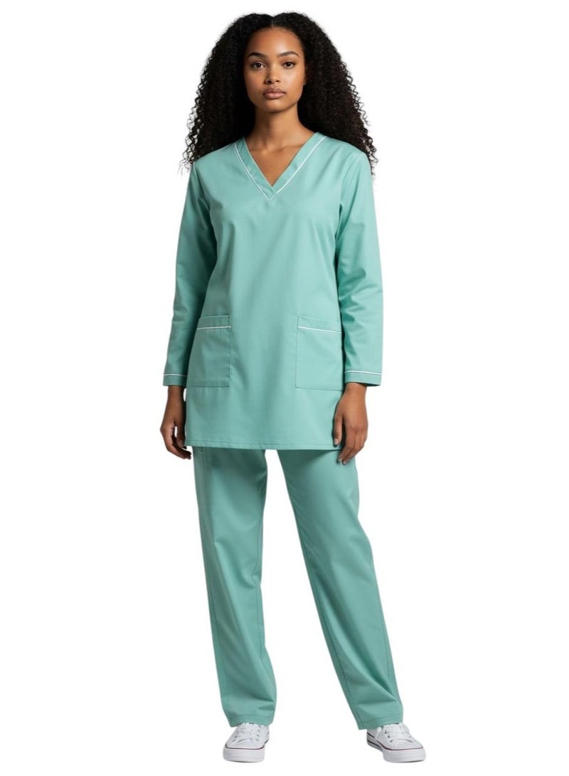 Dee's Fashion Professional Scrub Medical Uniform with Piping, Housemaid uniform 3/4 Sleeve Top and Pants Set - Image 1