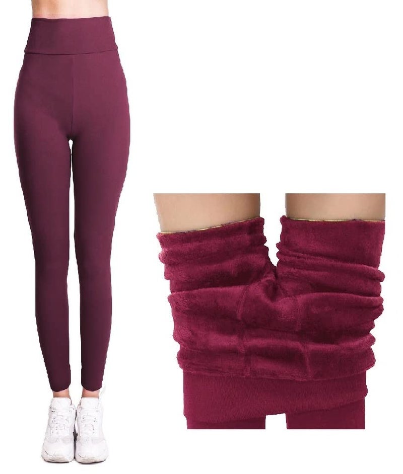 Klassik | Since 1993 | Women/Girls Comfort Fleece Footed Fur Leggings (Without Socks) | Winter Wear Extra Warm, Woolen High Waisted Lined Thigh Highs | Slim Fit Pyjamas, Mehroon-M - Image 1