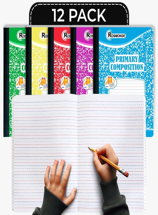 Rosmonde 12 Pack Primary Composition Notebooks, 200 Pages (100 Sheets), Primary Ruled Composition Notebook for Kids, 9-3/4" x 7-1/2", Grades K-2 Writing Workbook, Writing Dotted Lined, Assorted Marble - Image 1