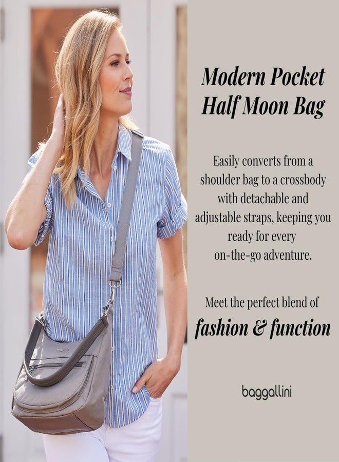 Baggallini Modern Pocket Half Moon Bag 11"x10.5" Shoulder Bag for Women w/Replaceable Straps Converts to Crossbody Bag - Image 2