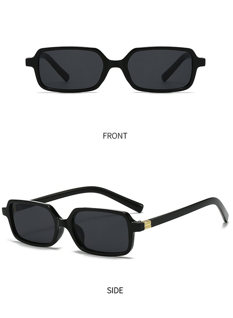 نظارة شمسية ريترو مربعة الشكل للحماية من الأشعة فوق البنفسجية للرجال والنساء باللون الأسود - view 2