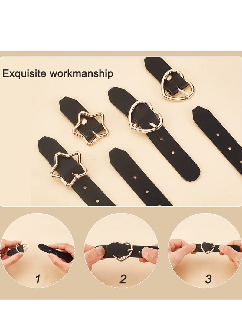 SOLARAE Sew on Toggle Closures, 8 Sets PU Leather Cloak Clasp Fasteners, Black Sewing Snap Toggle Buttons, Heart Star Metal Coat Buckle Clips, Replacement Toggle Buckles for Duffle Jacket Shawl - Image 2