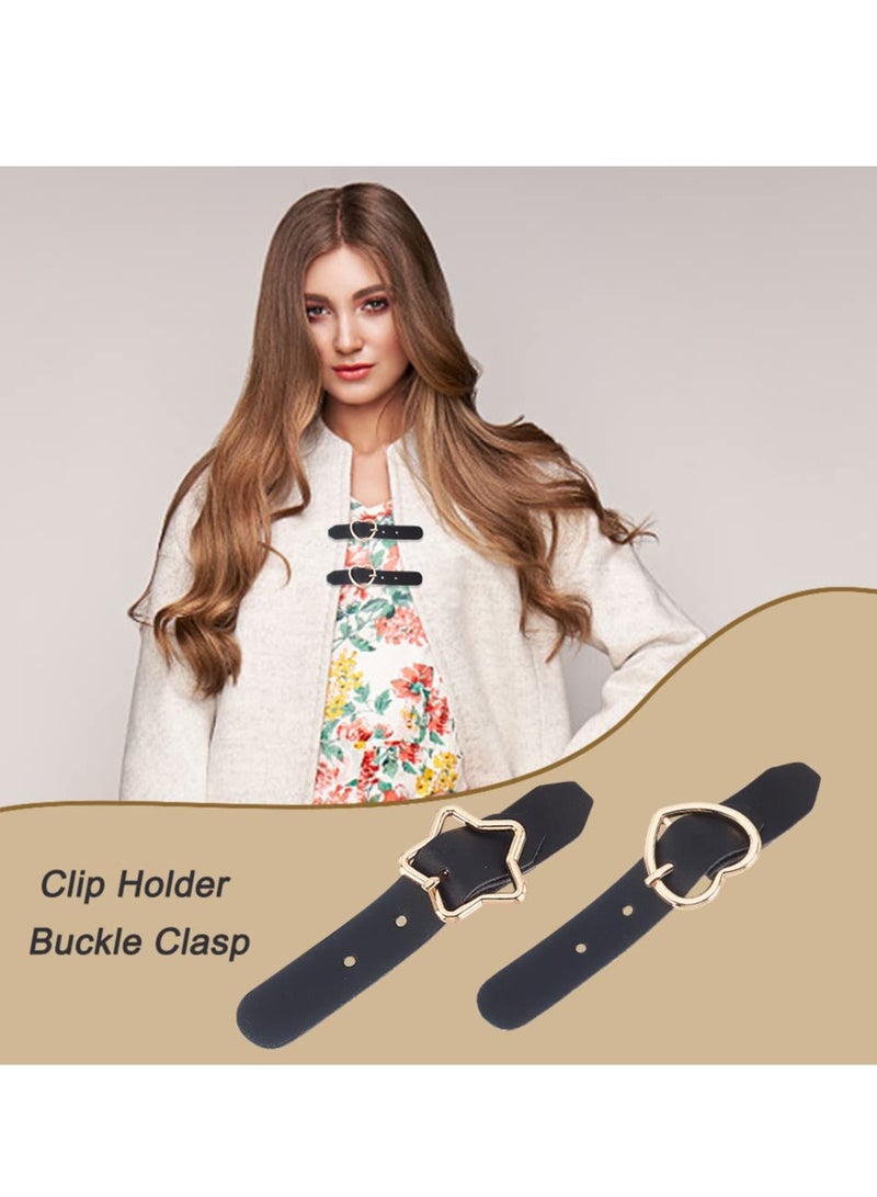 SOLARAE Sew on Toggle Closures, 8 Sets PU Leather Cloak Clasp Fasteners, Black Sewing Snap Toggle Buttons, Heart Star Metal Coat Buckle Clips, Replacement Toggle Buckles for Duffle Jacket Shawl - Image 4