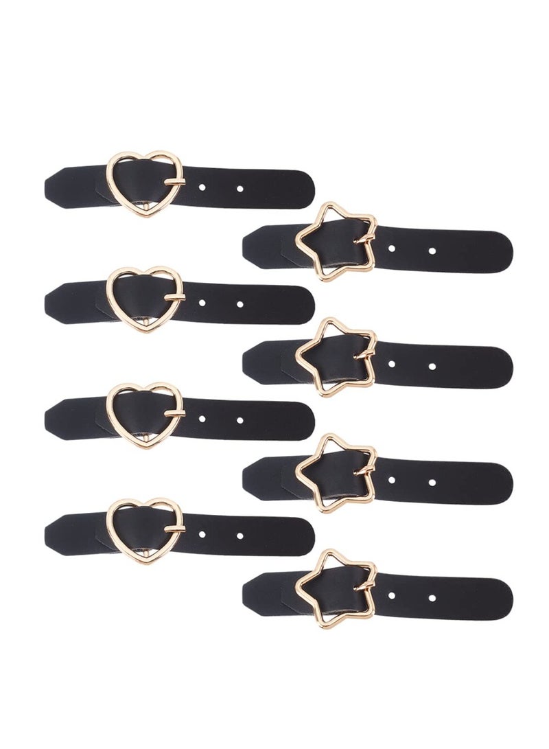 SOLARAE Sew on Toggle Closures, 8 Sets PU Leather Cloak Clasp Fasteners, Black Sewing Snap Toggle Buttons, Heart Star Metal Coat Buckle Clips, Replacement Toggle Buckles for Duffle Jacket Shawl - Image 1