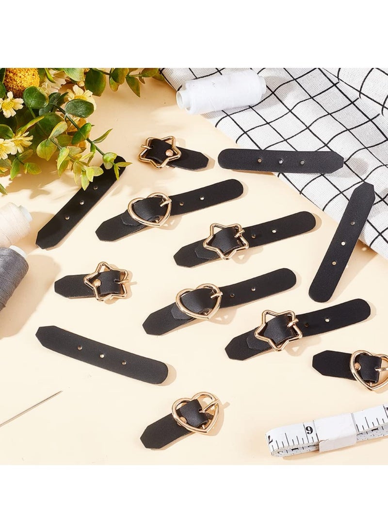 SOLARAE Sew on Toggle Closures, 8 Sets PU Leather Cloak Clasp Fasteners, Black Sewing Snap Toggle Buttons, Heart Star Metal Coat Buckle Clips, Replacement Toggle Buckles for Duffle Jacket Shawl - Image 3