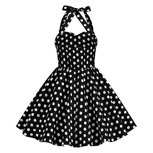 ODIZLI Polka Dot Dress for Girls 1950s Retro Vintage Dress 1950 Style Dresses for Kids Girls Halter Dress High Waist Heart Neck for Birthday Skater Dress Flower Girl Dresses Black Polka Dot 7-8 Years - Image 2