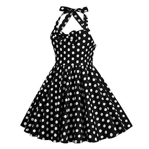 ODIZLI Polka Dot Dress for Girls 1950s Retro Vintage Dress 1950 Style Dresses for Kids Girls Halter Dress High Waist Heart Neck for Birthday Skater Dress Flower Girl Dresses Black Polka Dot 7-8 Years - Image 3