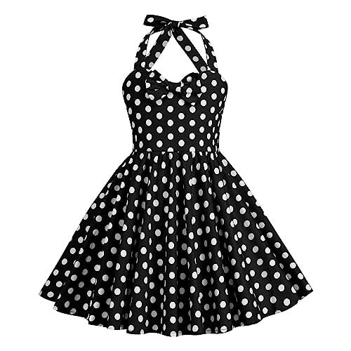 ODIZLI Polka Dot Dress for Girls 1950s Retro Vintage Dress 1950 Style Dresses for Kids Girls Halter Dress High Waist Heart Neck for Birthday Skater Dress Flower Girl Dresses Black Polka Dot 7-8 Years - Image 4