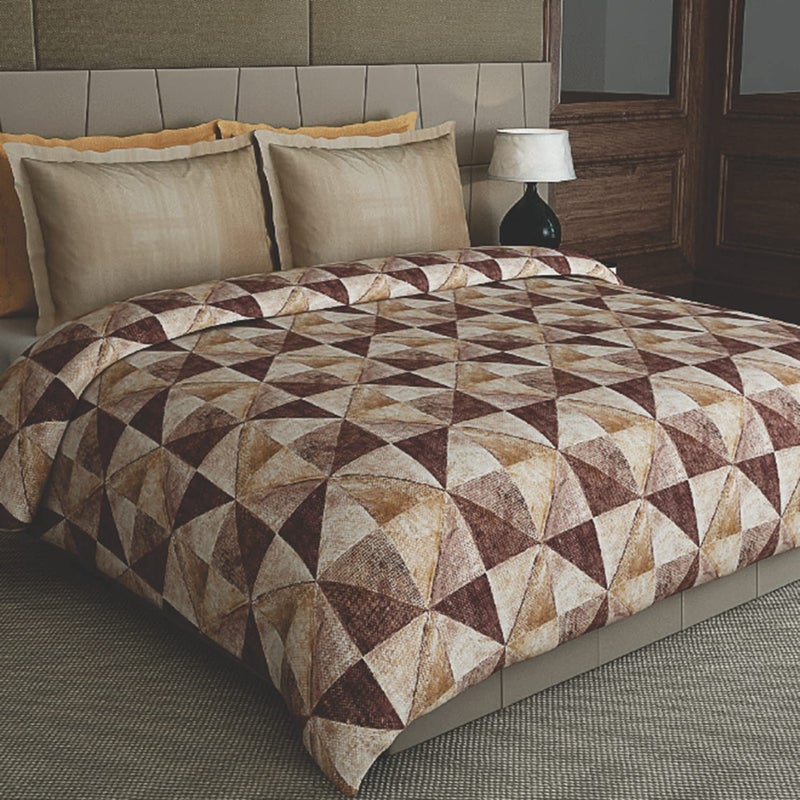 GM Cotton Geometric Pattern Lightweight Blanket Reversible Single Bed Comforter with 150 GSM Microfiber Filling for Home, Travelling, Gifting - (Single Bed - Brown & Cream Colour) - Image 1