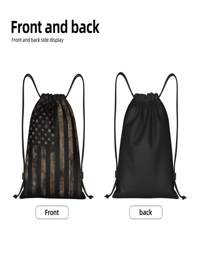 Gianlaima Camo Brown Camouflage American Flag Drawstring Backpack Sport Gym Sack Yoga Dance Travel Bag For Men & Women - Image 2
