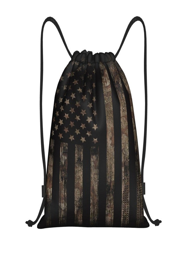 Gianlaima Camo Brown Camouflage American Flag Drawstring Backpack Sport Gym Sack Yoga Dance Travel Bag For Men & Women - Image 1