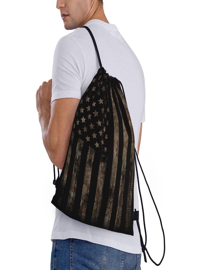 Gianlaima Camo Brown Camouflage American Flag Drawstring Backpack Sport Gym Sack Yoga Dance Travel Bag For Men & Women - Image 4