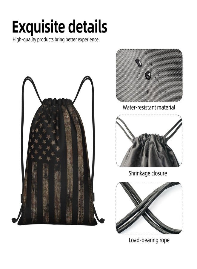 Gianlaima Camo Brown Camouflage American Flag Drawstring Backpack Sport Gym Sack Yoga Dance Travel Bag For Men & Women - Image 3