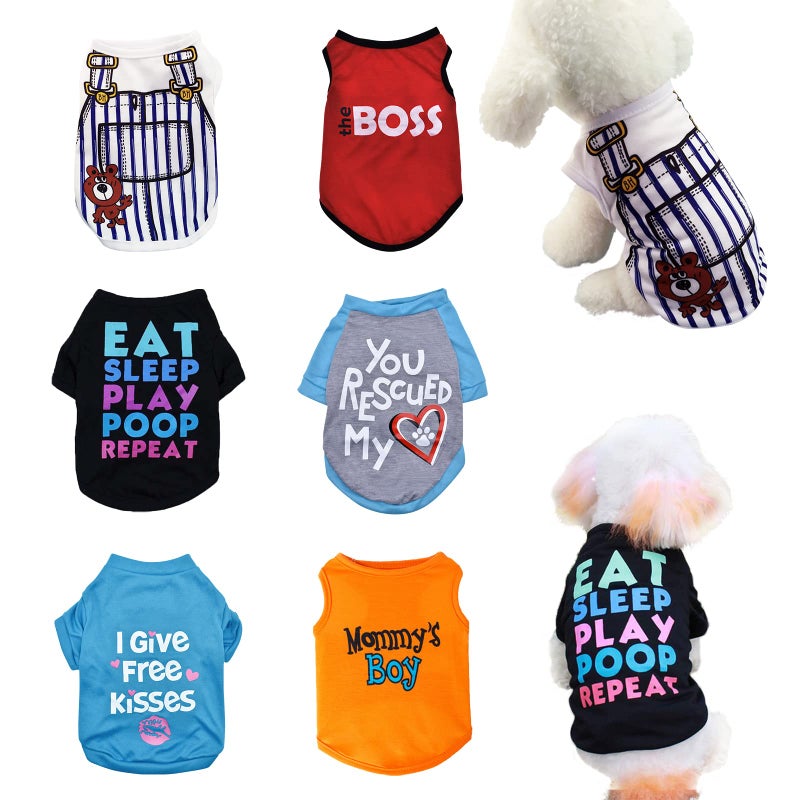 KATOLK 6 Pack Dog Clothes for Small Dogs Boy and Girl, Soft and Breathable Puppy Kitten Dog Shirts with Letters for Pet Cats, Summer Dogs' T-Shirts Apparel Sleeveless Vests for Chihuahua Yorkies - Image 1