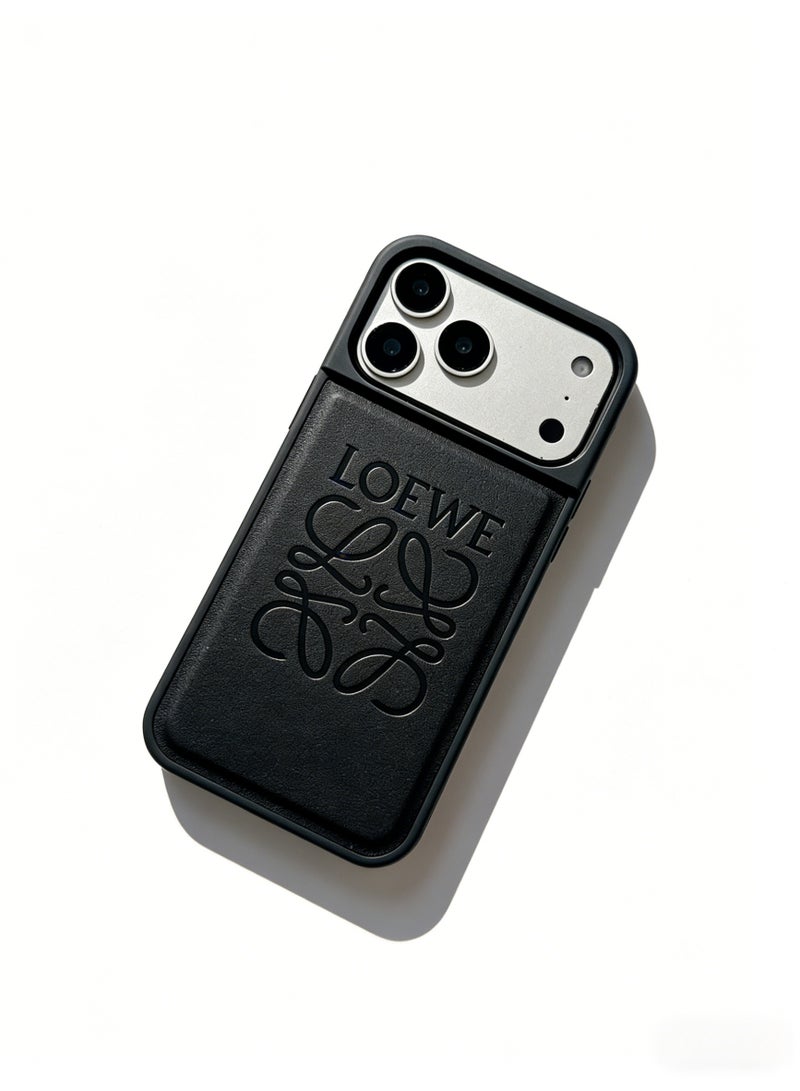 LOEWE Anagram Leather Case for iPhone 16 / 17 Pro Max | Black Classic Logo Phone Cover - Image 2