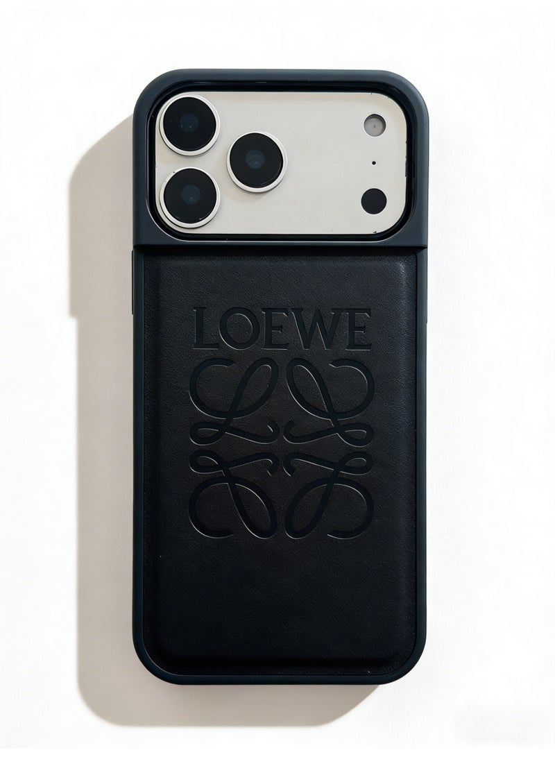 LOEWE Anagram Leather Case for iPhone 16 / 17 Pro Max | Black Classic Logo Phone Cover - Image 1