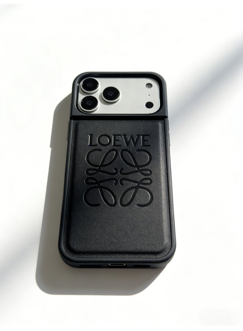 LOEWE Anagram Leather Case for iPhone 16 / 17 Pro Max | Black Classic Logo Phone Cover - Image 5