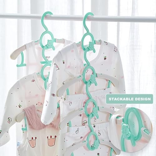 Voroly Baby Closet Hangers Ultra-Thin Non-Slip and Extendable Laundry Infant Pant Hanger for Newborn Clothes for Gift Adjustable Children Coat Hanger for Girl Boy Toddler Kids Child (12, Green) - Image 3