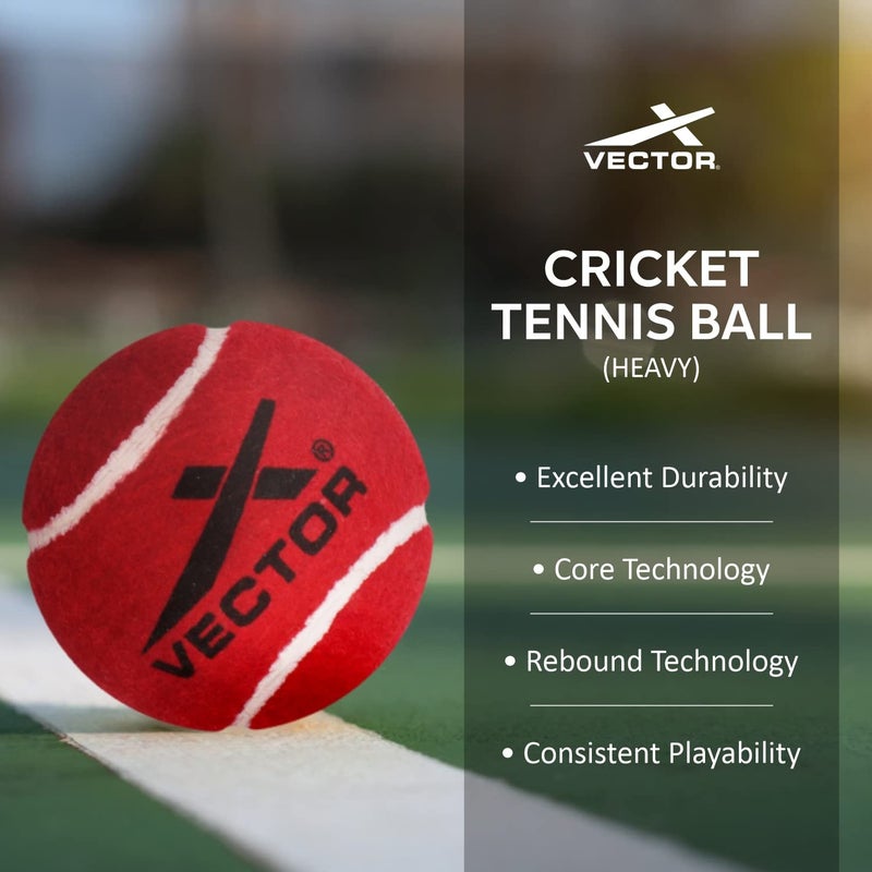 Vector X High Bounce Light / Heavy Weight Tennis Ball for Cricket Practice - Red, Heavy (Pack of 12) - Image 3