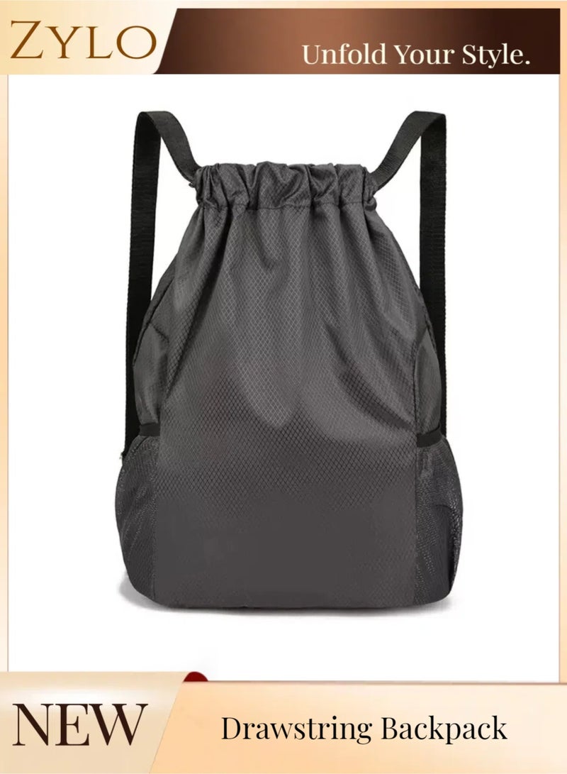 Zylo Drawstring Backpack, Small Gym Bag with Wet & Dry Compartment, Basketball Sackpack for Men Women, Sports Bag Backpack for Swim Soccer Accessories Essentials, Gray - Image 1