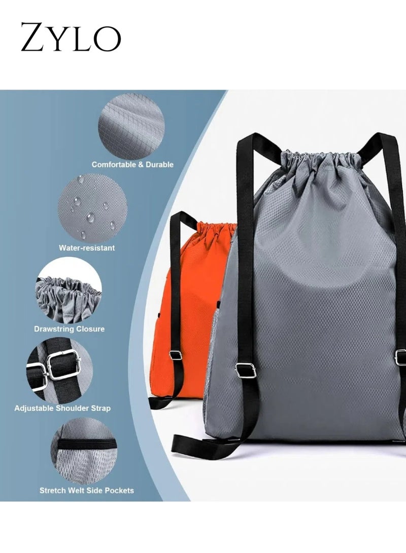 Zylo Drawstring Backpack, Small Gym Bag with Wet & Dry Compartment, Basketball Sackpack for Men Women, Sports Bag Backpack for Swim Soccer Accessories Essentials, Gray - Image 2