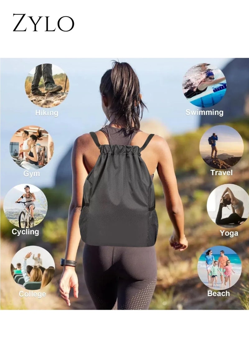 Zylo Drawstring Backpack, Small Gym Bag with Wet & Dry Compartment, Basketball Sackpack for Men Women, Sports Bag Backpack for Swim Soccer Accessories Essentials, Gray - Image 5