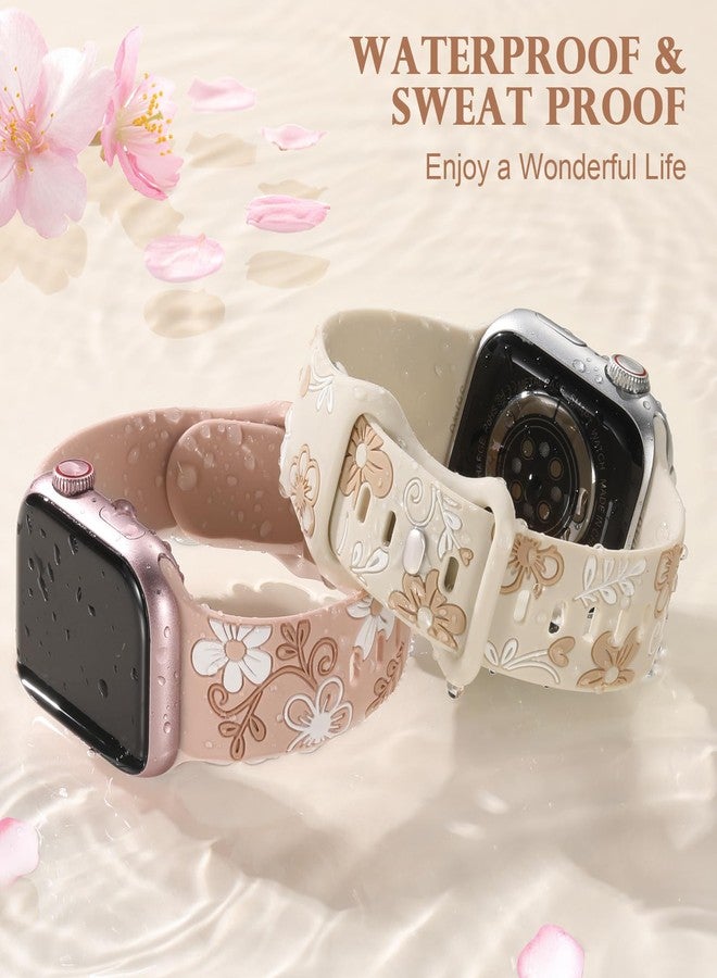 Witzon Floral Band Compatible with Apple Watch Bands For Women 41mm 40mm 38mm 42mm 44mm 45mm 46mm 49mm, Engraved Cute Flower Soft Silicone Strap for iWatch Series 11 10 9 8 7 6 5 4 3 2 1 SE Ultra - Image 4