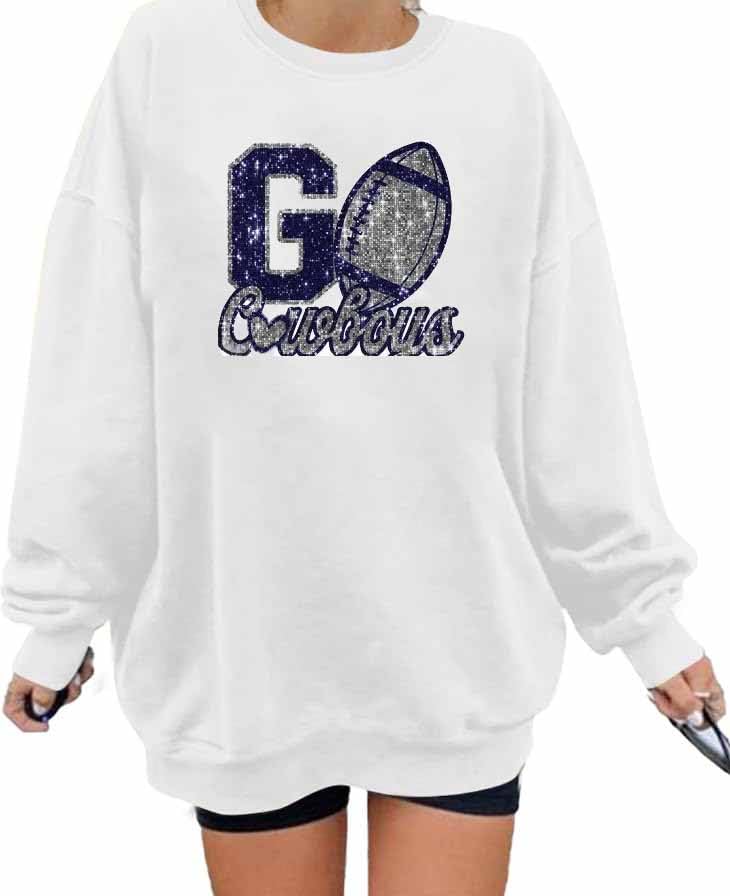 LUKYCILD Game Day Sweatshirt Football Shirt: Women Sunday Funday Football Season Long Sleeve Shirt Soccer Fans Pullover