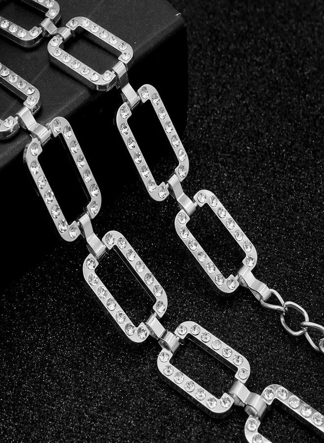LIMHOO Metal Waist Chain for Women Rhinestone Chain Belt Crystal Waist Belt for Dress (Square-Silver-M) - Image 4
