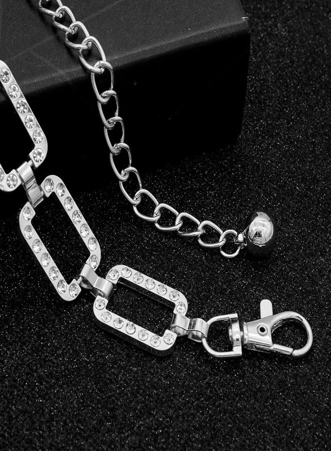 LIMHOO Metal Waist Chain for Women Rhinestone Chain Belt Crystal Waist Belt for Dress (Square-Silver-M) - Image 5