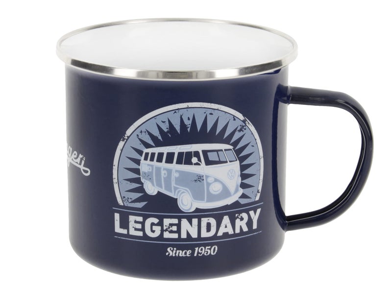 BRISA VW Collection  Volkswagen Large Enamel CoffeeTea Mug Cup for Camping  Outdoor T1 Bus Campervan 500 ml169 fl ozLegendary Blue