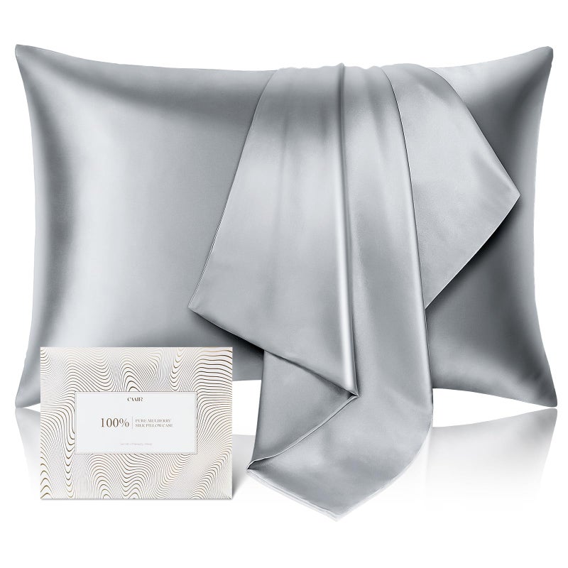 100 Pure Mulberry Silk Pillowcase for Hair and Skin  Allergen Resistant Dual Sides600 Thread Count Silk Bed Pillow Cases with Hidden Zipper1pcKing SizeMedium Grey