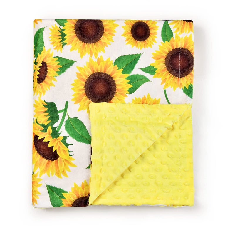 Baby Blanket Soft Warm Blanket for Boy or Girl Receiving blanket with Double Layer Dotted Backing for Newborns Nursery Stroller Toddlers Crib Bedding 30 x 40 Inch Sunflower